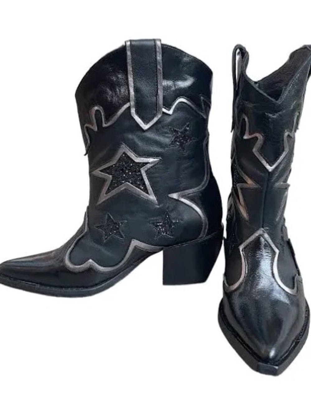Any Old Iron Women's Leather Black Star-Detail Western Boots